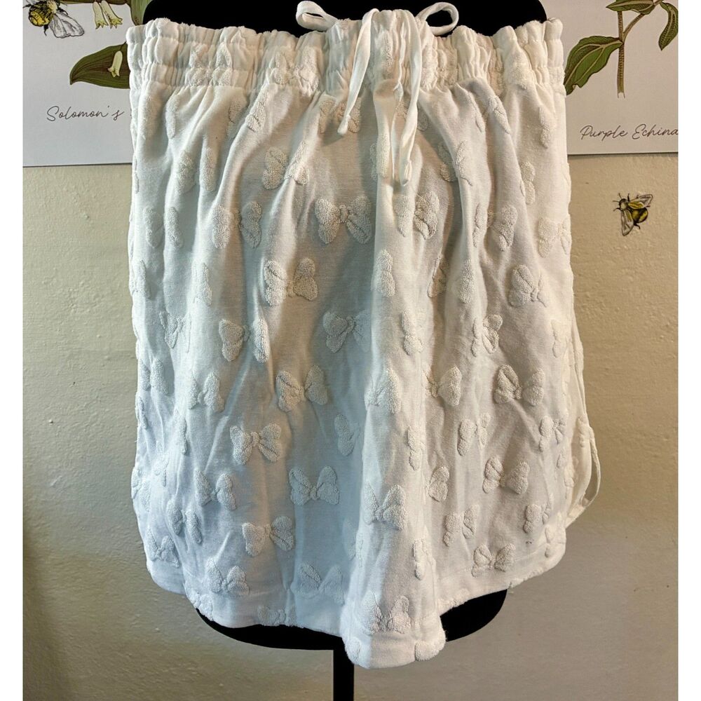 Disney Minnie Mouse Bow Embossed White Terry Cloth Lounge Skirt Size L